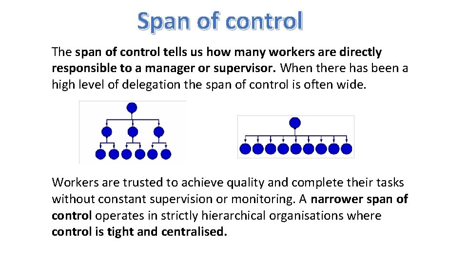 Span of control The span of control tells us how many workers are directly