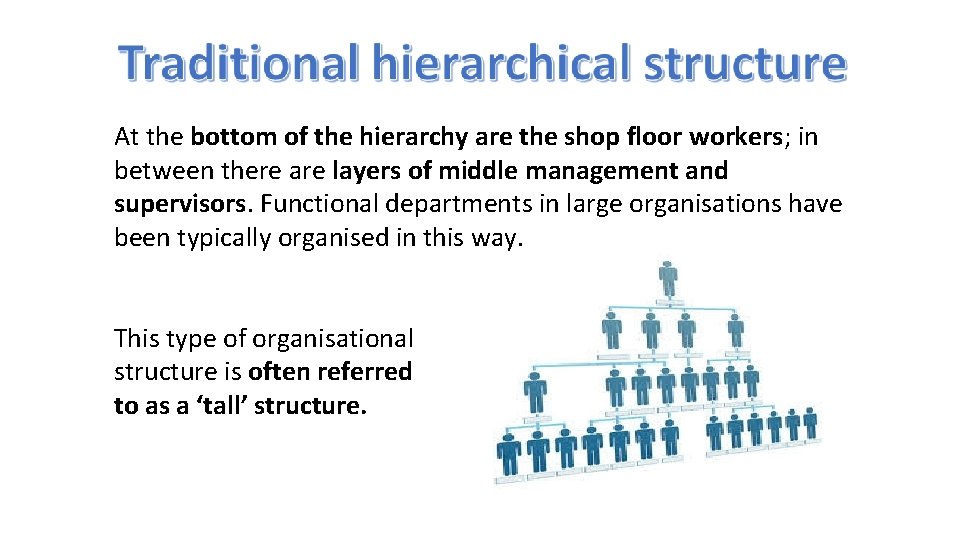 At the bottom of the hierarchy are the shop floor workers; in between there