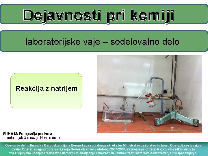 Dejavnosti pri kemiji laboratorijske vaje – sodelovalno delo Reakcija z natrijem SLIKA 13: Fotografija