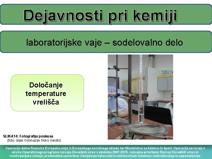 Dejavnosti pri kemiji laboratorijske vaje – sodelovalno delo Določanje temperature vrelišča SLIKA 14: Fotografija