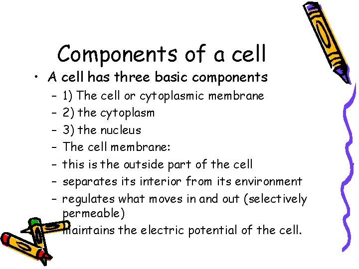 Components of a cell • A cell has three basic components – – –