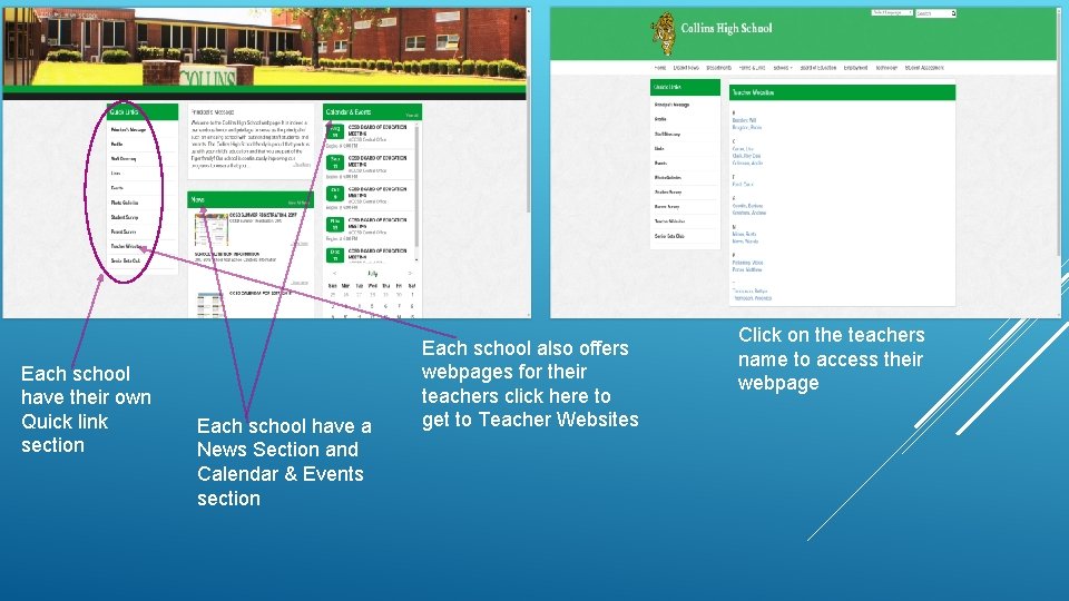 Each school have their own Quick link section Each school have a News Section