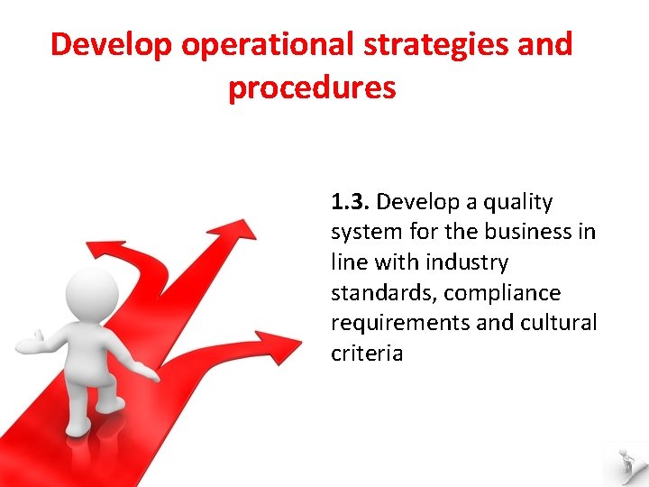 Develop operational strategies and procedures 1. 3. Develop a quality system for the business