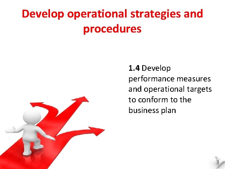 Develop operational strategies and procedures 1. 4 Develop performance measures and operational targets to