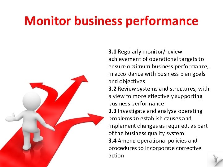 Monitor business performance 3. 1 Regularly monitor/review achievement of operational targets to ensure optimum