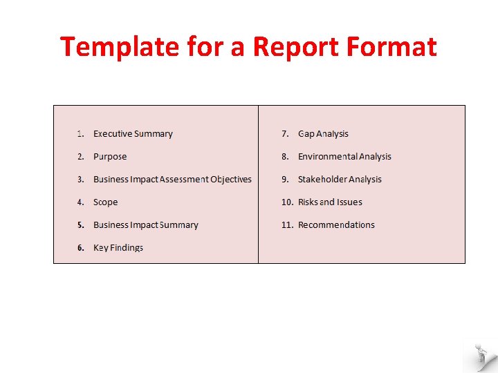 Template for a Report Format 