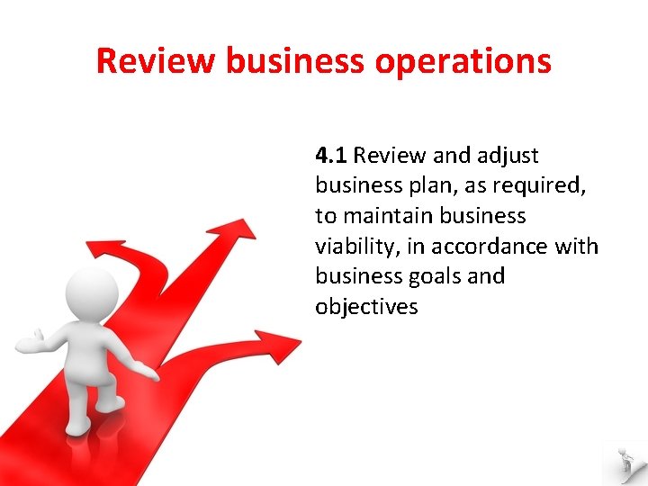 Review business operations 4. 1 Review and adjust business plan, as required, to maintain