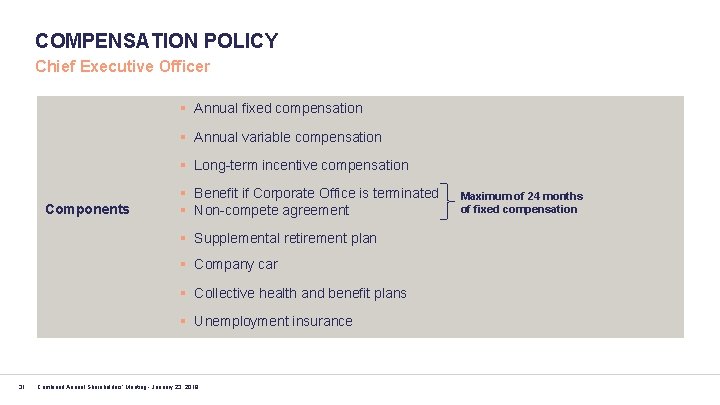 COMPENSATION POLICY Chief Executive Officer § Annual fixed compensation § Annual variable compensation §