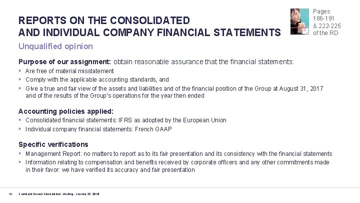 REPORTS ON THE CONSOLIDATED AND INDIVIDUAL COMPANY FINANCIAL STATEMENTS Pages 186 -191 & 222