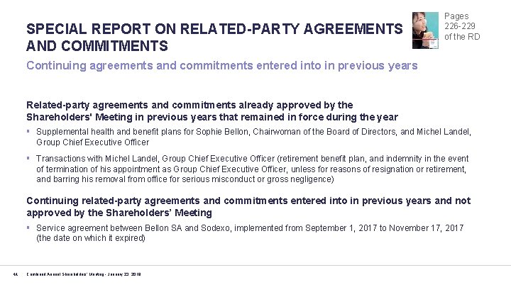 SPECIAL REPORT ON RELATED-PARTY AGREEMENTS AND COMMITMENTS Pages 226 -229 of the RD Continuing