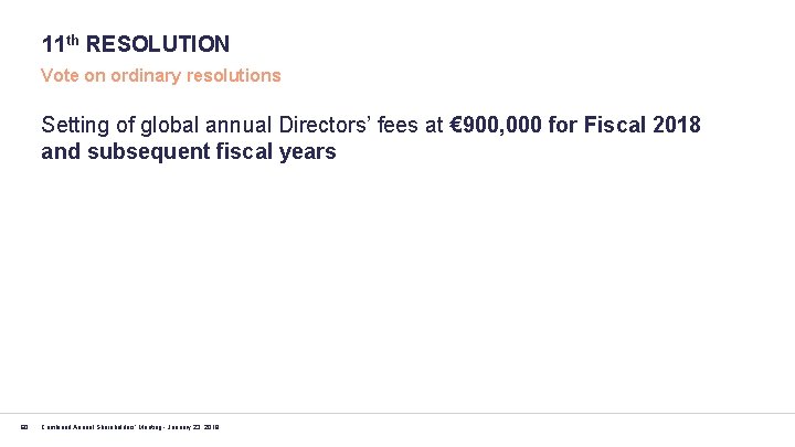 11 th RESOLUTION Vote on ordinary resolutions Setting of global annual Directors’ fees at