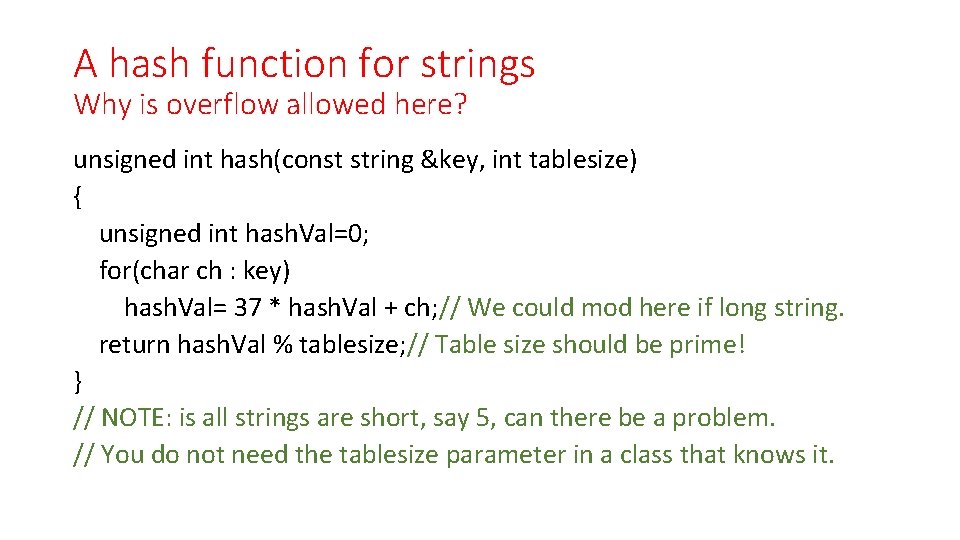 A hash function for strings Why is overflow allowed here? unsigned int hash(const string
