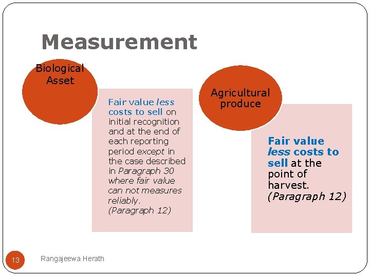 Measurement Biological Asset Fair value less costs to sell on initial recognition and at