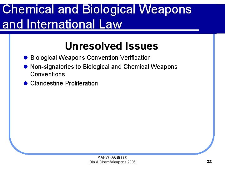 Chemical and Biological Weapons and International Law Unresolved Issues l Biological Weapons Convention Verification