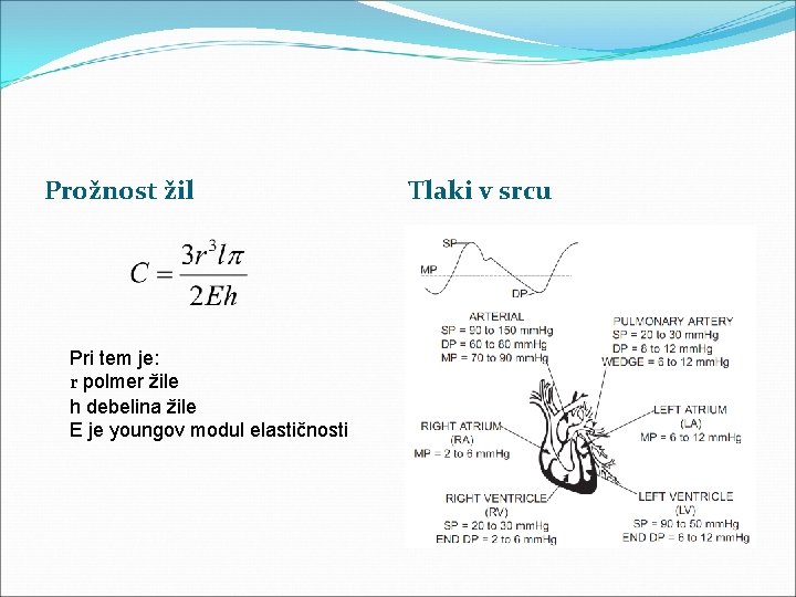 Prožnost žil Pri tem je: r polmer žile h debelina žile E je youngov