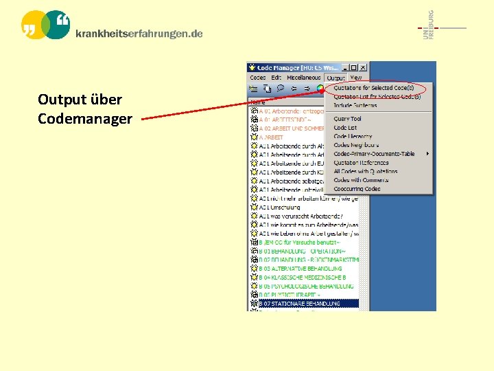 Output über Codemanager 