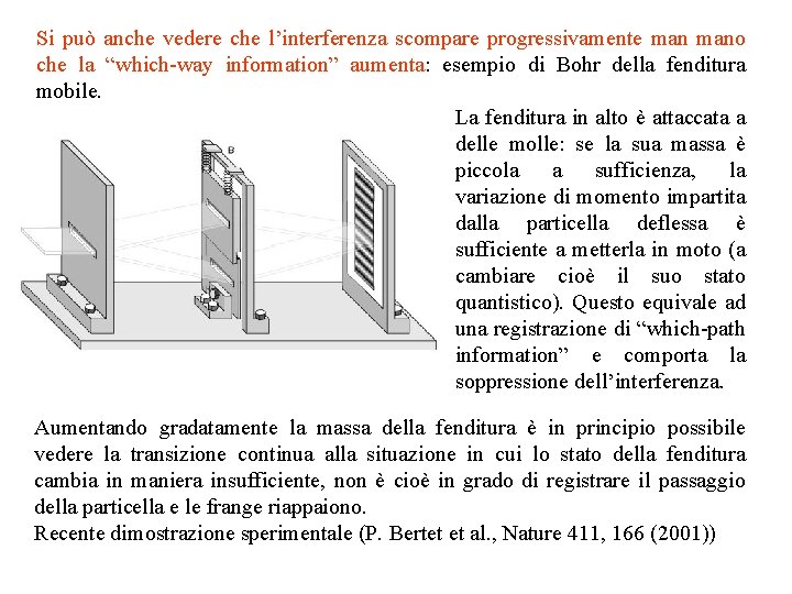 Si può anche vedere che l’interferenza scompare progressivamente mano che la “which-way information” aumenta: