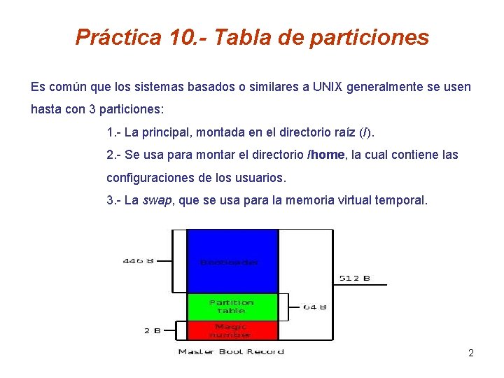 Práctica 10. - Tabla de particiones Es común que los sistemas basados o similares