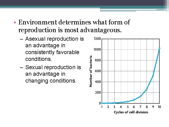  • Environment determines what form of reproduction is most advantageous. – Asexual reproduction