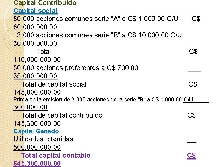 Capital Contribuido Capital social 80, 000 acciones comunes serie “A” a C$ 1, 000.