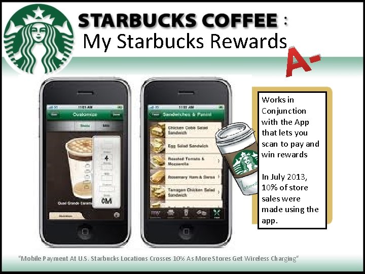 My Starbucks Rewards • 2009, loyalty card program established • 2013, opened to reward