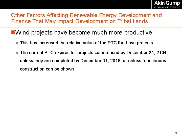 Other Factors Affecting Renewable Energy Development and Finance That May Impact Development on Tribal