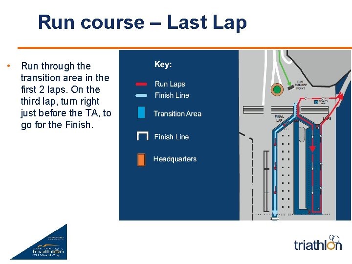 Run course – Last Lap • Run through the transition area in the first