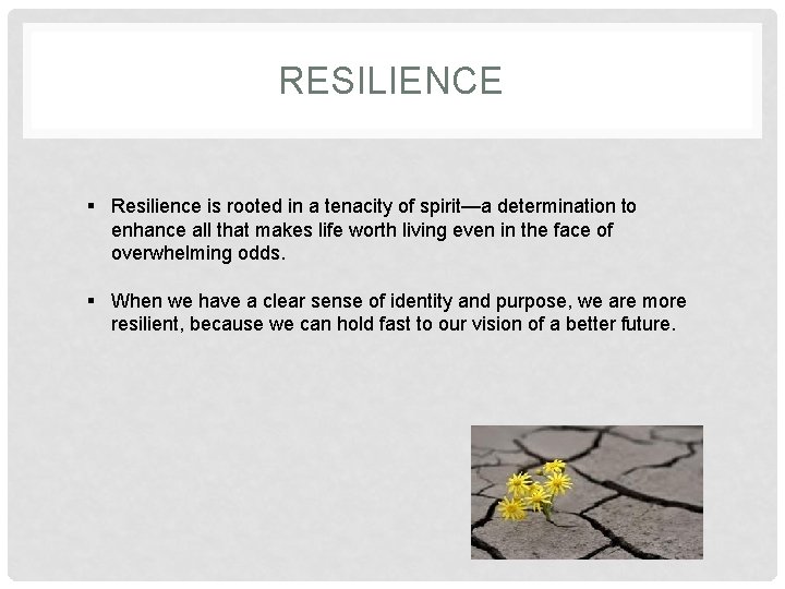 RESILIENCE § Resilience is rooted in a tenacity of spirit—a determination to enhance all