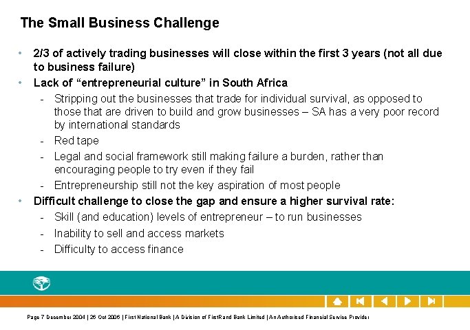 The Small Business Challenge • • • 2/3 of actively trading businesses will close