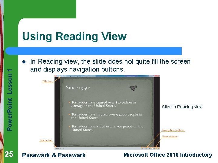 Using Reading View Power. Point Lesson 1 l 25 In Reading view, the slide