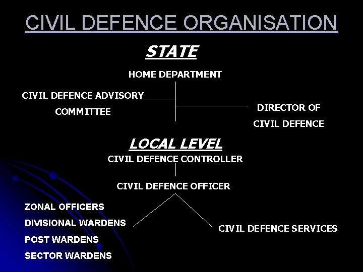 CIVIL DEFENCE ORGANISATION STATE HOME DEPARTMENT CIVIL DEFENCE ADVISORY DIRECTOR OF COMMITTEE CIVIL DEFENCE