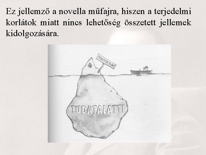 Ez jellemző a novella műfajra, hiszen a terjedelmi korlátok miatt nincs lehetőség összetett jellemek