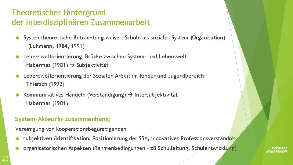 Theoretischer Hintergrund der interdisziplinären Zusammenarbeit Systemtheoretische Betrachtungsweise - Schule als soziales System (Organisation) (Luhmann,