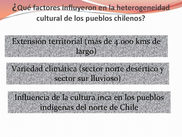 ¿Qué factores influyeron en la heterogeneidad cultural de los pueblos chilenos? Extensión territorial (más