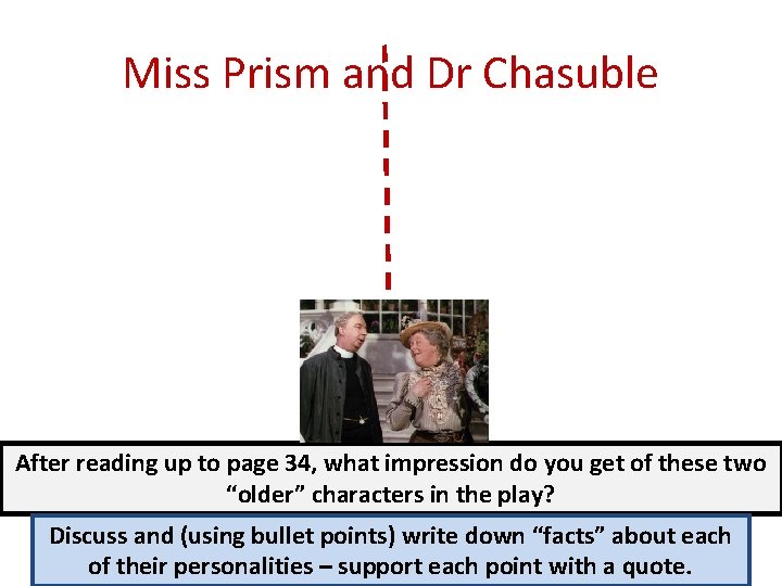 Miss Prism and Dr Chasuble After reading up to page 34, what impression do