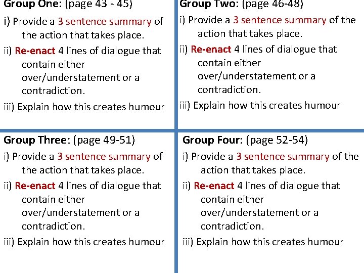 Group One: (page 43 - 45) i) Provide a 3 sentence summary of Group