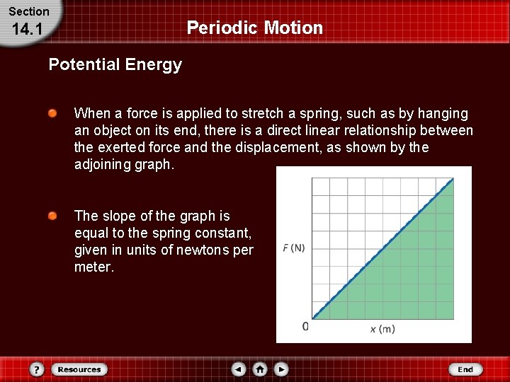 Section Periodic Motion 14. 1 Potential Energy When a force is applied to stretch