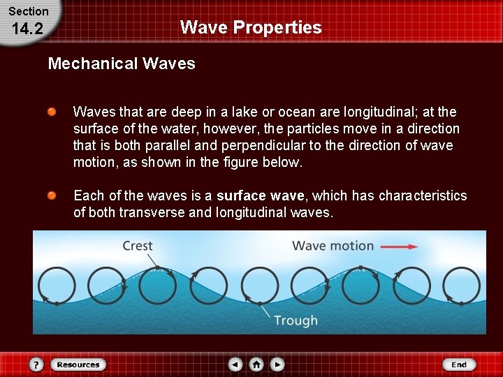 Section 14. 2 Wave Properties Mechanical Waves that are deep in a lake or