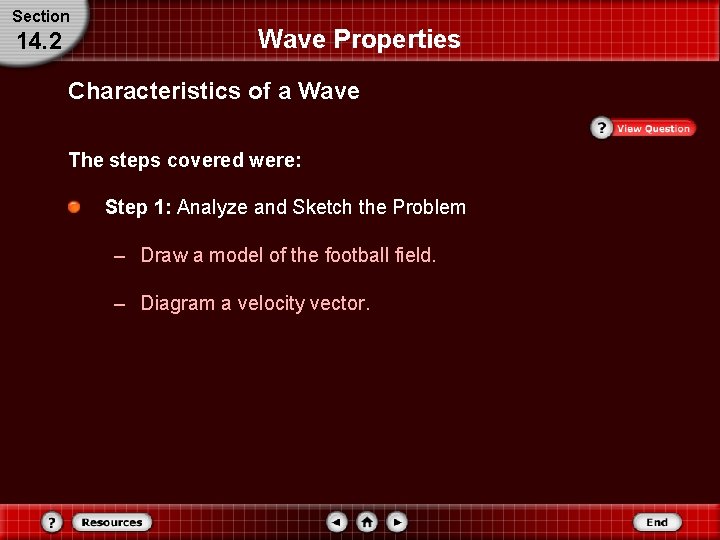 Section 14. 2 Wave Properties Characteristics of a Wave The steps covered were: Step