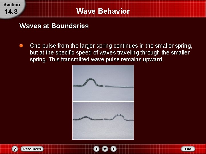 Section 14. 3 Wave Behavior Waves at Boundaries One pulse from the larger spring