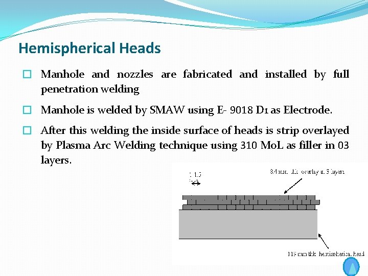 Hemispherical Heads � Manhole and nozzles are fabricated and installed by full penetration welding
