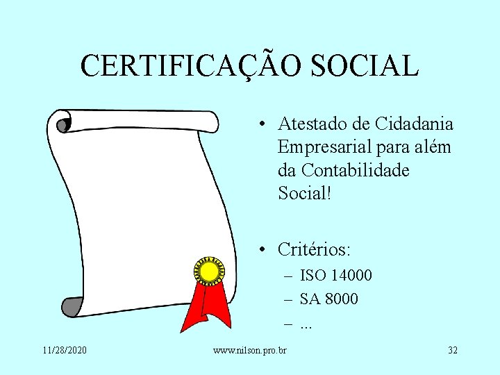 CERTIFICAÇÃO SOCIAL • Atestado de Cidadania Empresarial para além da Contabilidade Social! • Critérios: