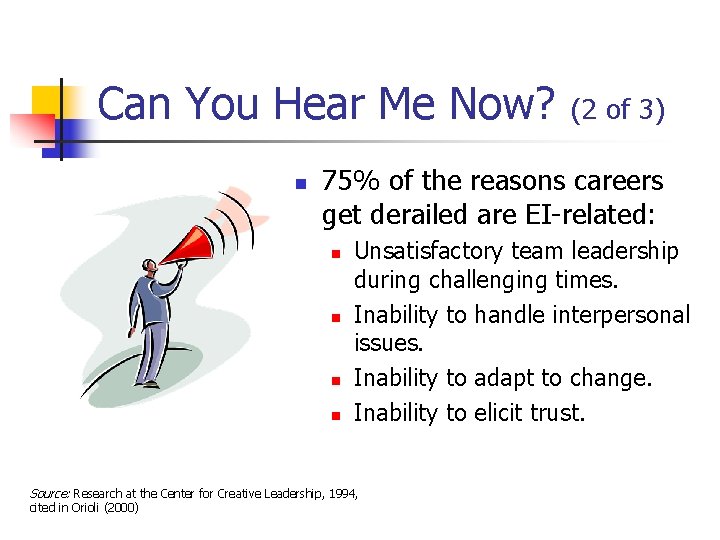 Can You Hear Me Now? n 75% of the reasons careers get derailed are