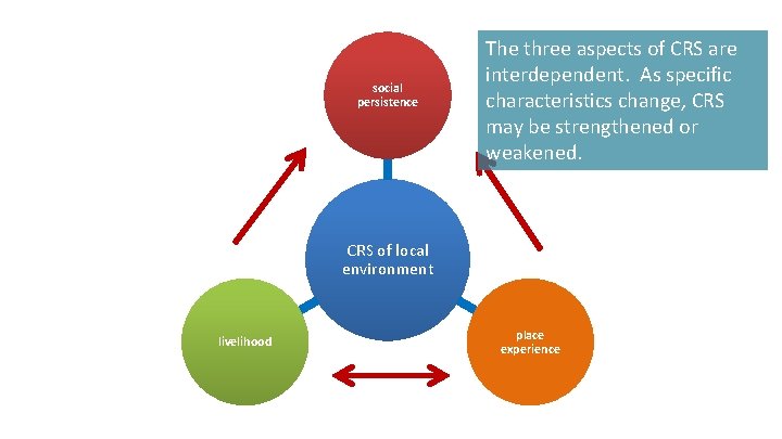 social persistence The three aspects of CRS are interdependent. As specific characteristics change, CRS