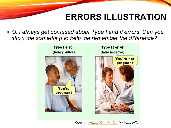 ERRORS ILLUSTRATION • Q: I always get confused about Type I and II errors.