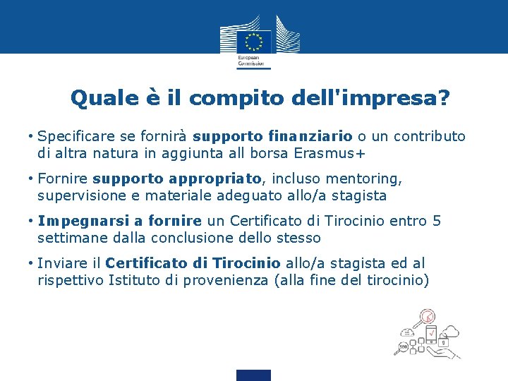 Quale è il compito dell'impresa? • Specificare se fornirà supporto finanziario o un contributo