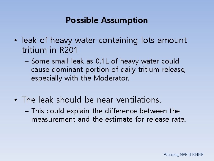 Possible Assumption • leak of heavy water containing lots amount tritium in R 201