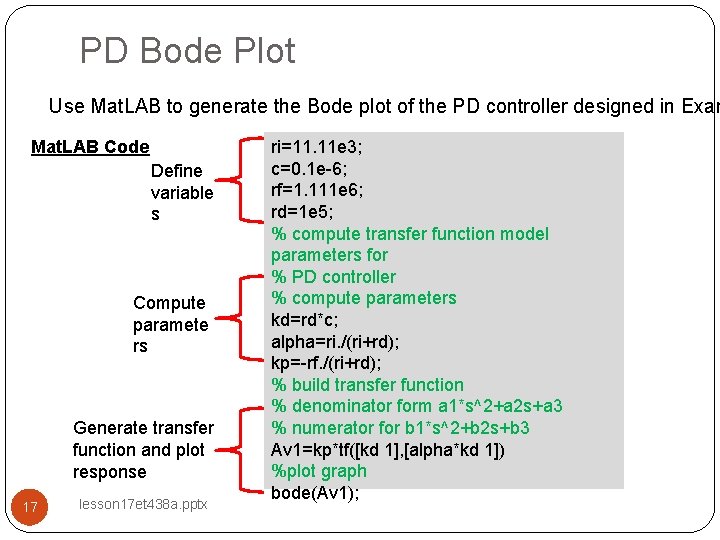 PD Bode Plot Use Mat. LAB to generate the Bode plot of the PD