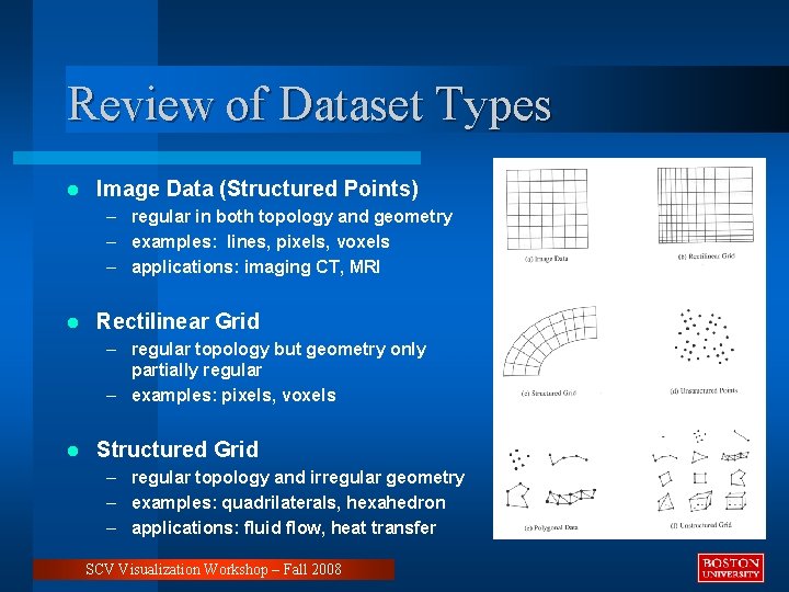 Review of Dataset Types l Image Data (Structured Points) – regular in both topology