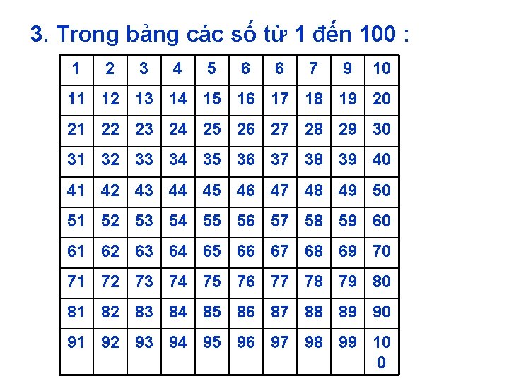 3. Trong bảng các số từ 1 đến 100 : 1 2 3 4